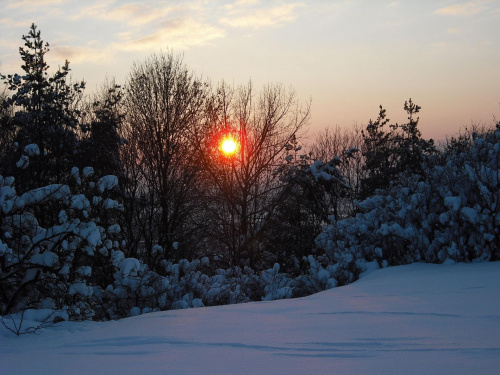 zimowy zachód słońca #zima #ZachódSłońca