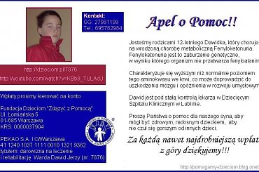 http://pomagamy.dbv.pl/ #Apel #ChoreDzieci #darowizna #schorzenie #OpiekaRehabilitacyjna #Fiedziuszko #fundacja #PomocCharytatywna #PomocDzieciom #PomocnaDłoń #rehabilitacja #sponsor #sponsoring #WardaDawidJerzy #DawidWarda #fenyloketonuria #pomoc