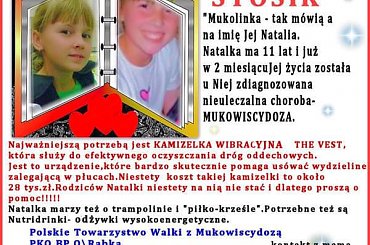 Stosik Natalia - Mukowiscydoza http://pomagamy.dbv.pl/ #NataliaStosik #Mukowiscydoza #Apel #ChoreDzieci #darowizna #schorzenie #OpiekaRehabilitacyjna #pomagamydbvpl #StronaInformacyjna #ApelOPomoc #LudzkaTragedia #PomocPotrzebującym #PomocDziecku