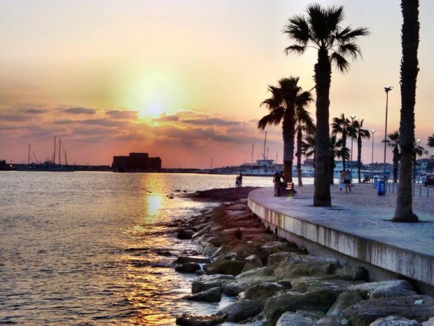 Cypr-Pafos,port,zamek turecki, #ZachodSłonca