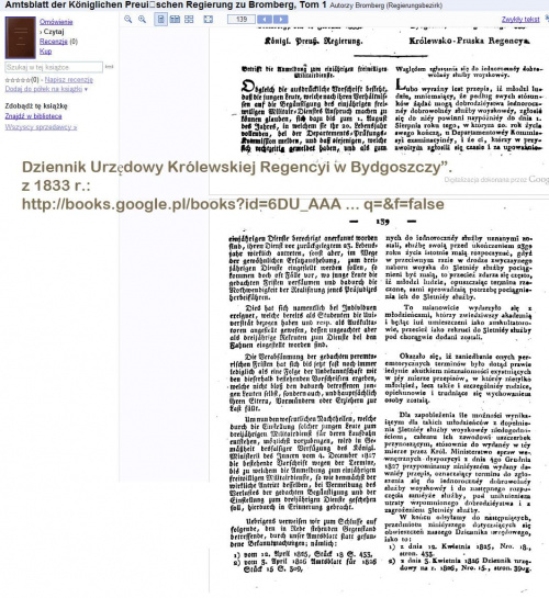 Dziennik Urzędowy Królewskiej Regencyi w Bydgoszczy.
z 1833 r.:
http://books.google.pl/books?id=6DU_AAA ... q=&f=false