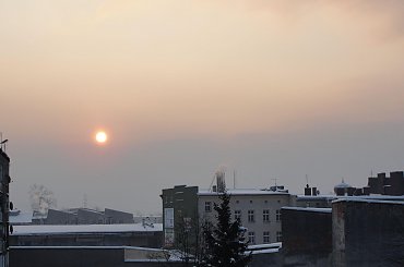 Bardzo mroźny wschód słońca, -27,9°C #zima #śnieg #lód #Racibórz #mróz #słońce #wschód #poranek