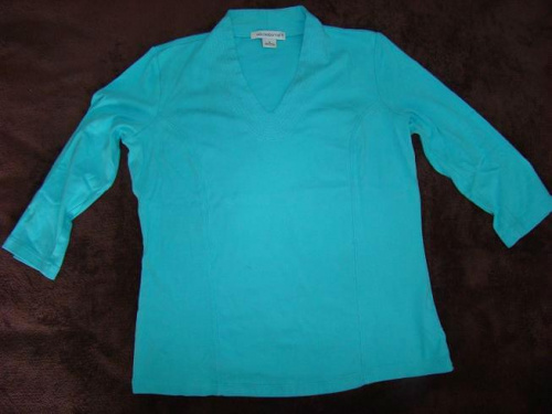 21.Turkusowa bluzeczka,rękawy trzy czwarte, r 38, USA #allegro #damska #odzież #zestawy